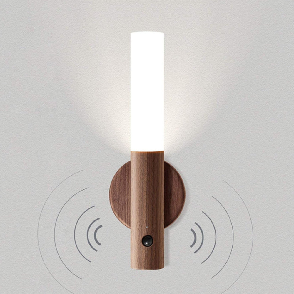 Wall Sconce with Motion Sensor LED - Modern Scandinavian Wood Style