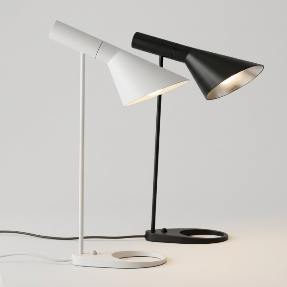 Metal Desk Lamp with Tilting Tapered Shade - Mid Century Modern