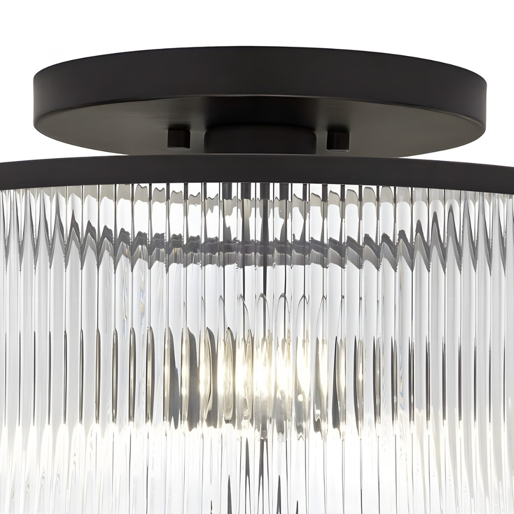 Modern Fluted Glass Drum Flush Mount - Ribbed Glass Ceiling Light