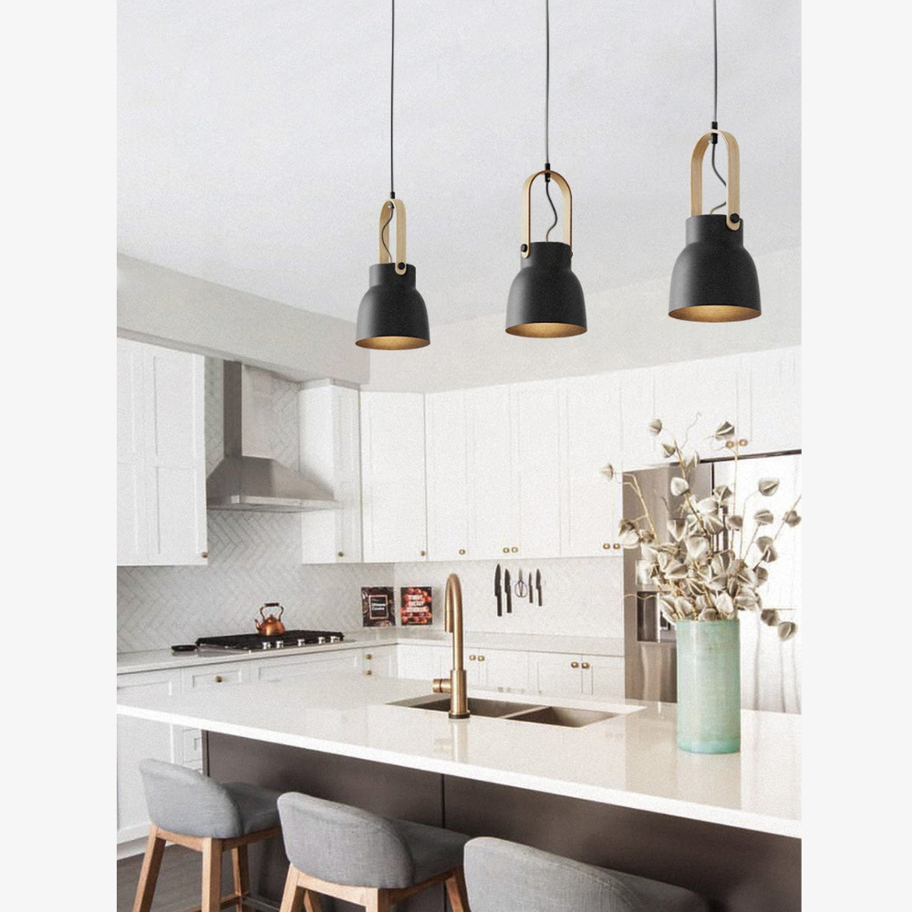 Moderne Pendelleuchte mit Holzoptik-Griff – Nordische konische Pendelleuchten