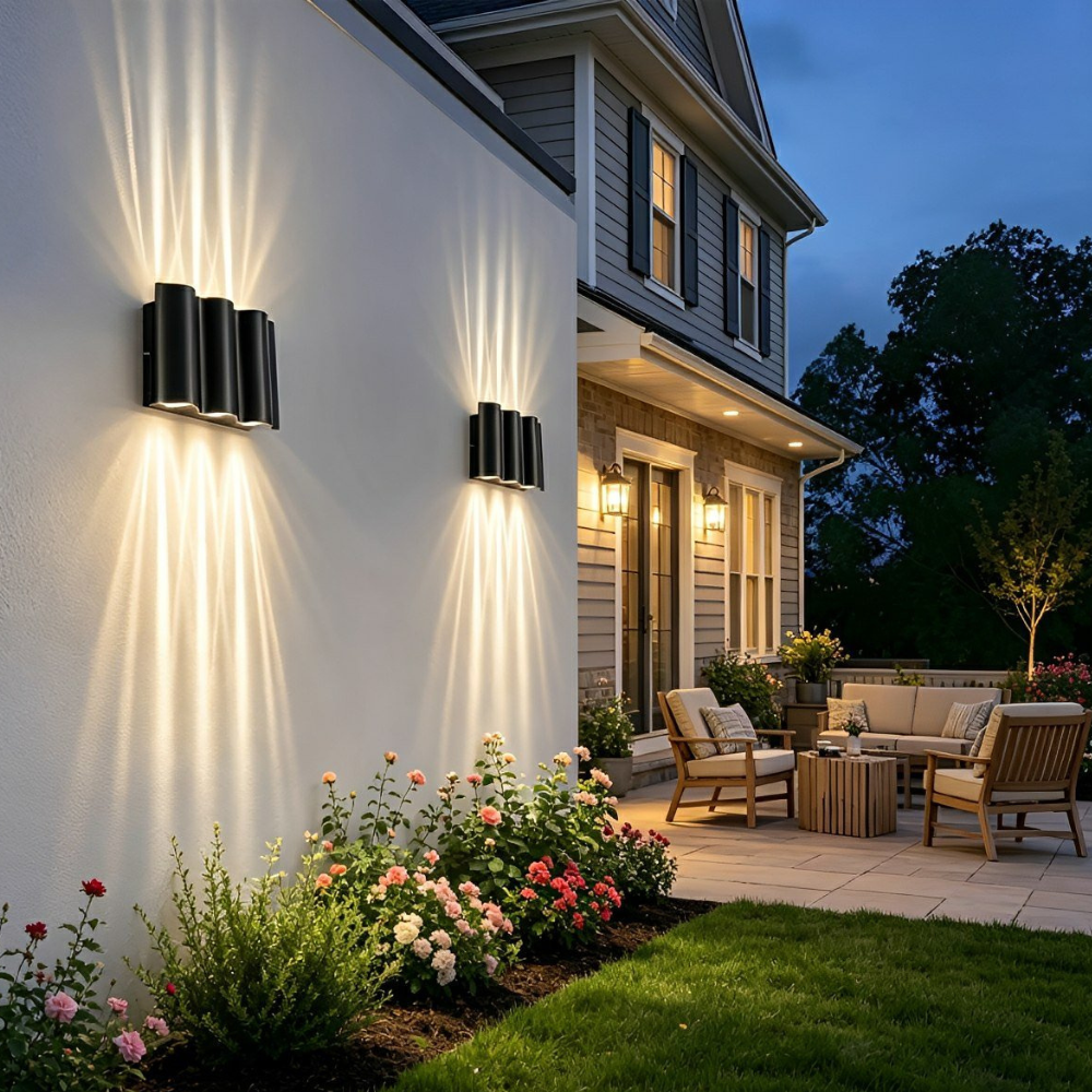 Außen-LED-Verandaleuchten mit Wellenrahmen und Doppelstrahl – Moderne Wandleuchte