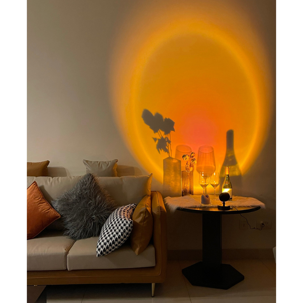 Moderne Sonnenuntergang-Projektorlampe – Architektonisches Halo-Stimmungslicht für Fotografie