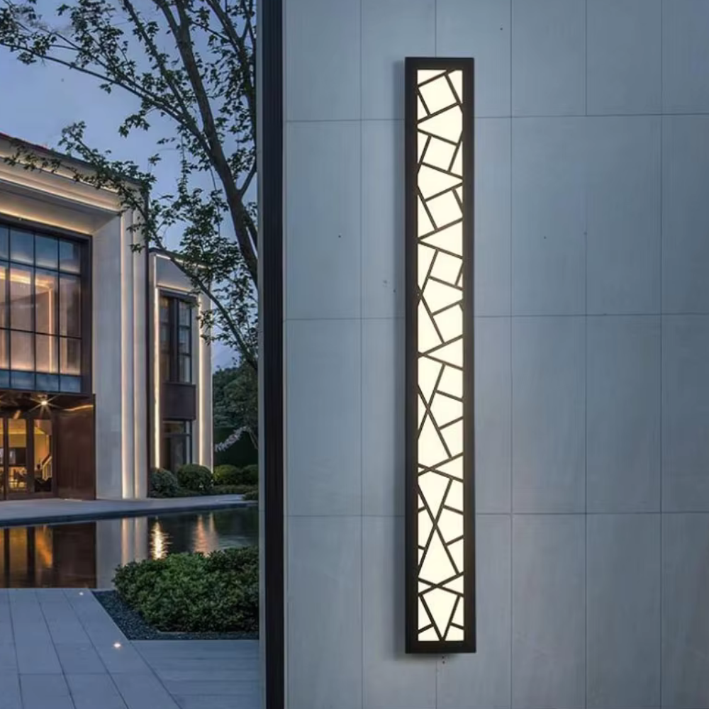 Long Geometric Outdoor Wall Sconce - Mosaic Pattern Linear LED Lantern