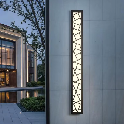 Long Geometric Outdoor Wall Sconce - Mosaic Pattern Linear LED Lantern