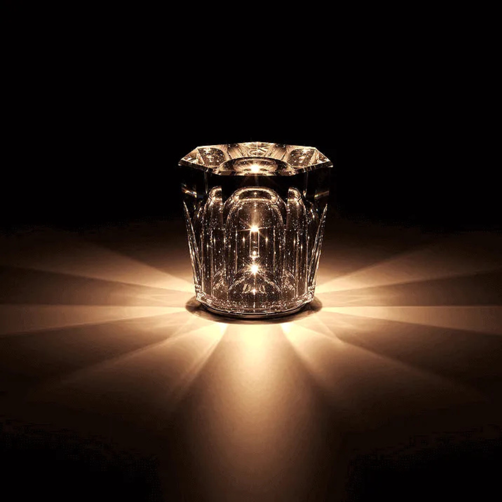 Crystal Table Lamp with Faceted Glass Body - Modern Geometric