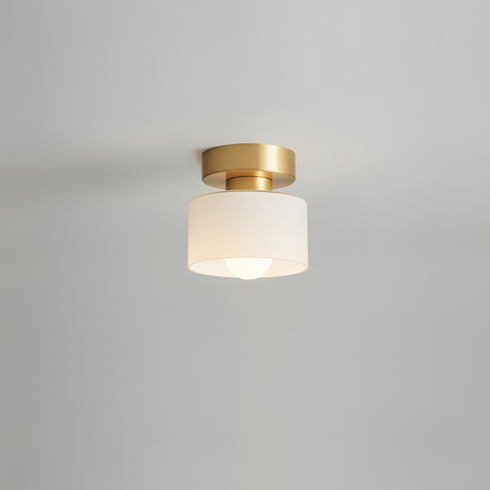 Flush Mount Ceiling Light with Glass Shade - Modern Bauhaus Metallic