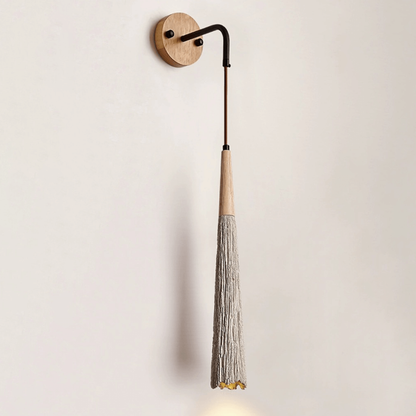 Wall Sconce with Textured Cement Shade and Wood Cap - Modern Japandi