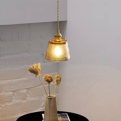 Hammered Glass Pendant Light with Brass Hardware - Nordic Modern Style