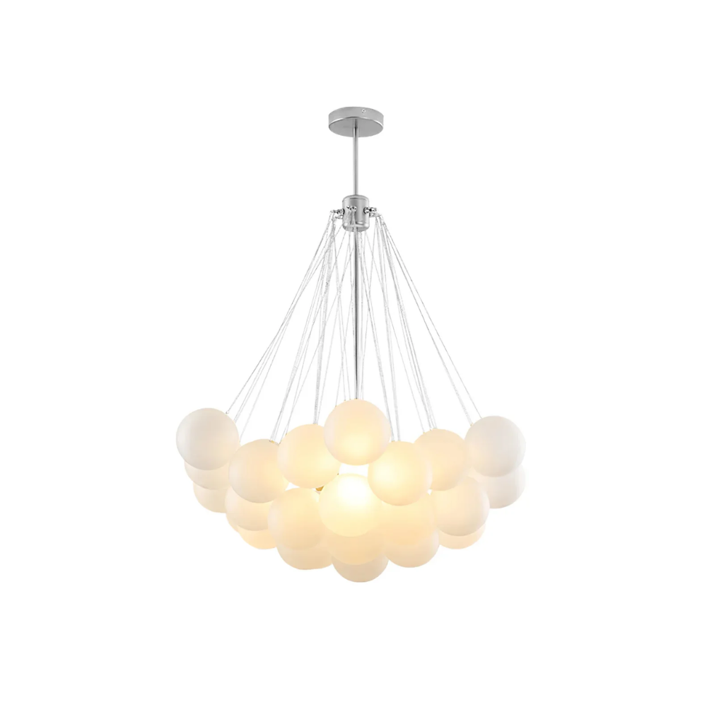 Kronleuchter mit Cluster-Glaskugelschirmen und verstellbarer Stange – Mid Century