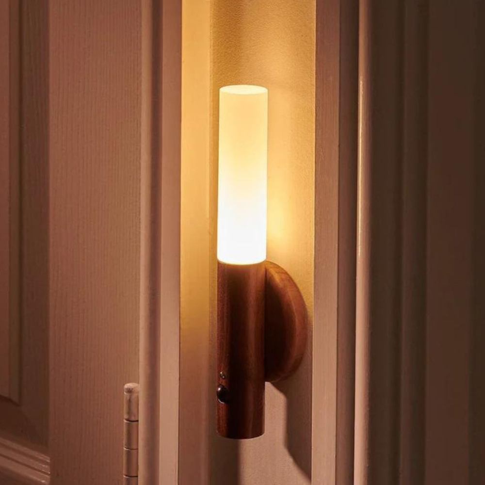 Wall Sconce with Motion Sensor LED - Modern Scandinavian Wood Style