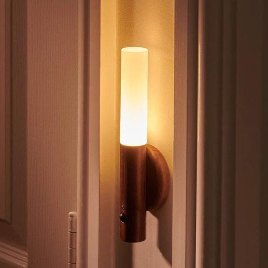 Wall Sconce with Motion Sensor LED - Modern Scandinavian Wood Style