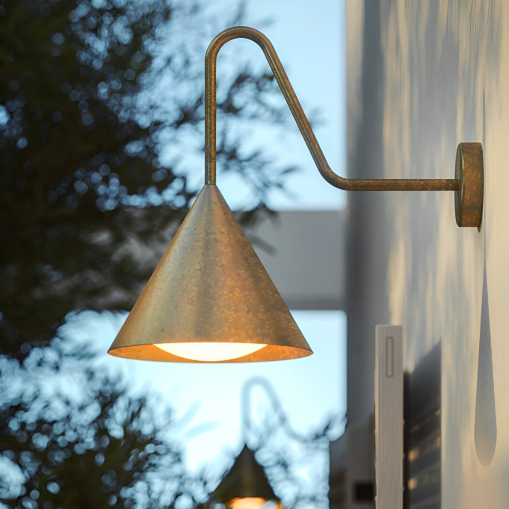 Outdoor LED Porch Lights with Conical Metal Shade - Modern Wall Sconce