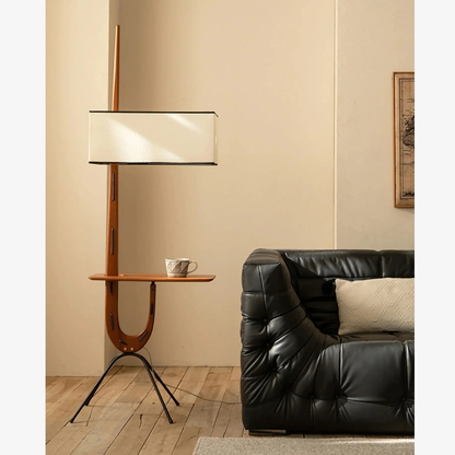 Modern floor lamp with Integrated Shelf and Organic Wooden Frame - Mid-Century