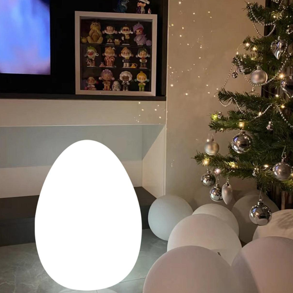 LED Floor Lamp with Sculptural Oval Egg Profile and Molded Plastic Shell