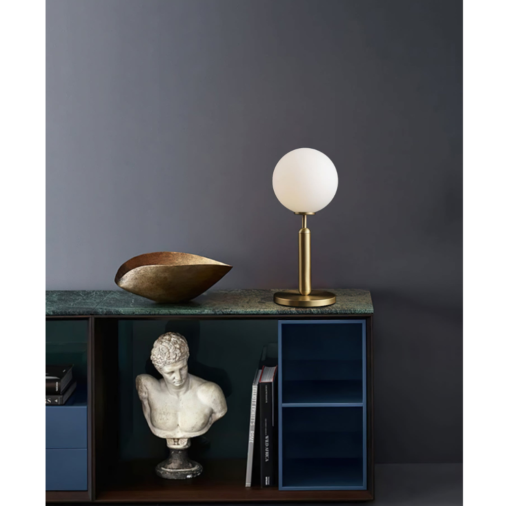 Modern Globe Table Lamp with Pill-Shaped Post - Mid-Century Orb Desk Light