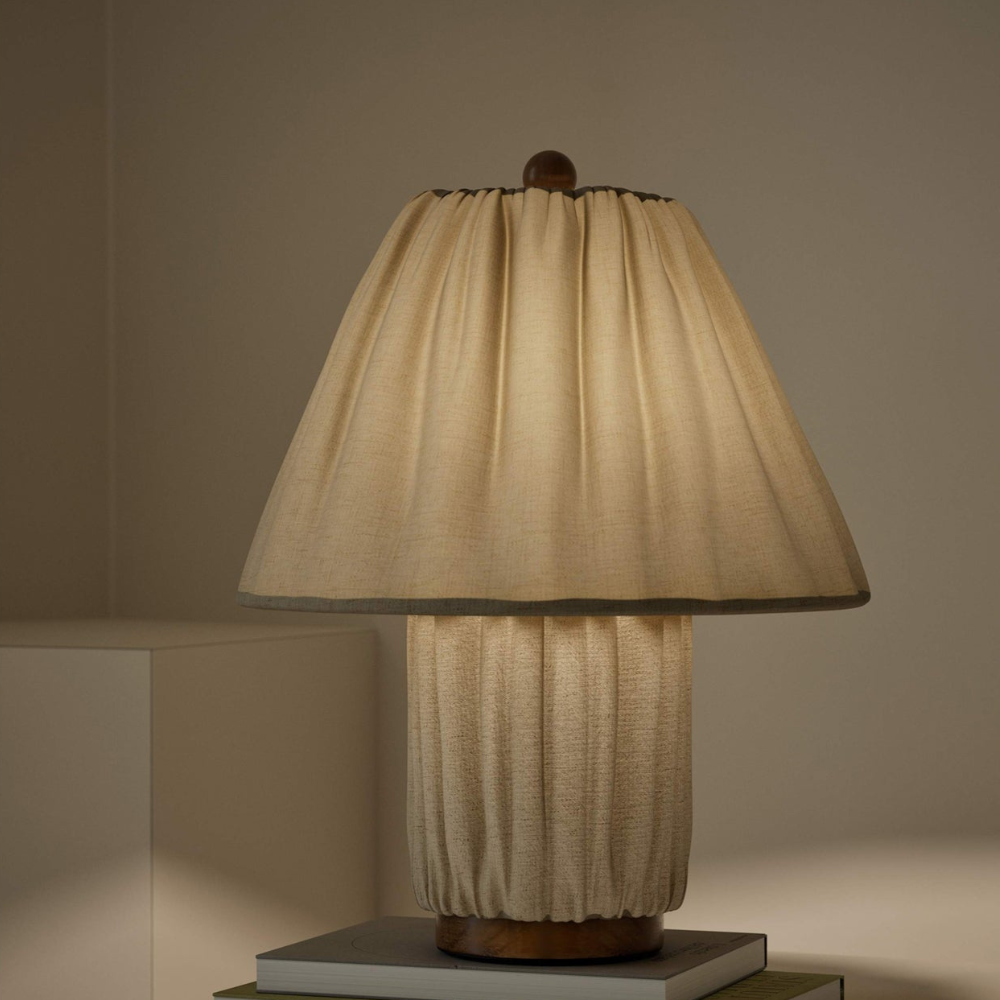 Retro Pleated Linen Table Lamp - Mid-Century Modern Boho Bedside Light
