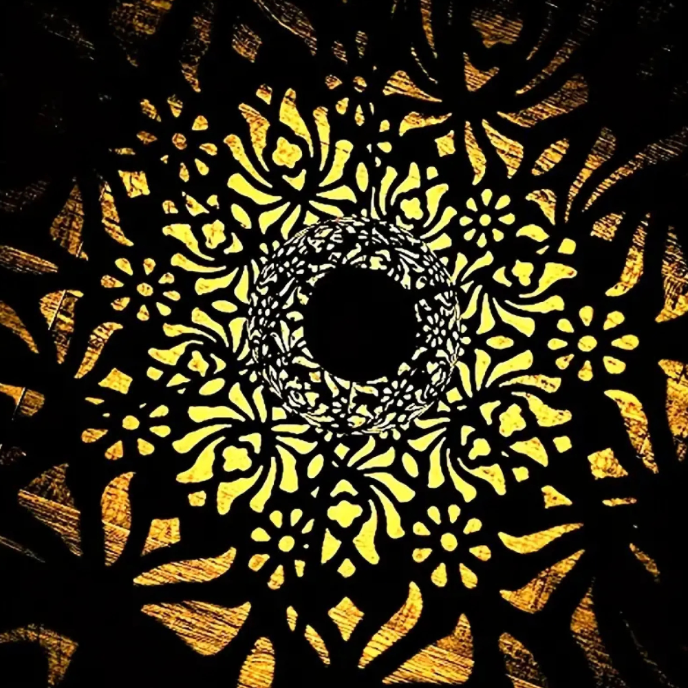 Solar Powered Lantern with Metal Floral Cutout Pattern - Boho Moroccan