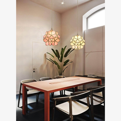 Floral Glass Hanging Lamp with Brass Hardware - Vintage Modern Art