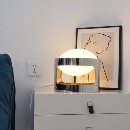 Glass Orb Table Lamp with Chrome Metal Base - Mid Century Modern