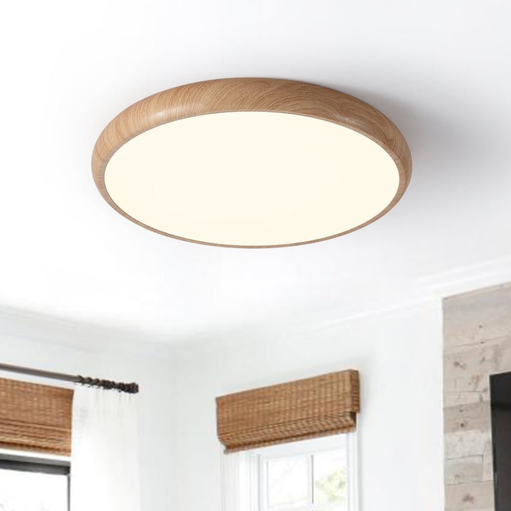 Plafonnier LED encastré avec cadre en acrylique effet bois - Style scandinave