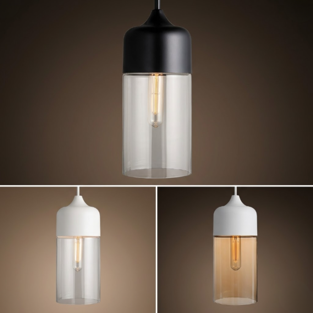 Modern Smoky & Clear Glass Pendant Light - Geometric Glass Pendant Lights