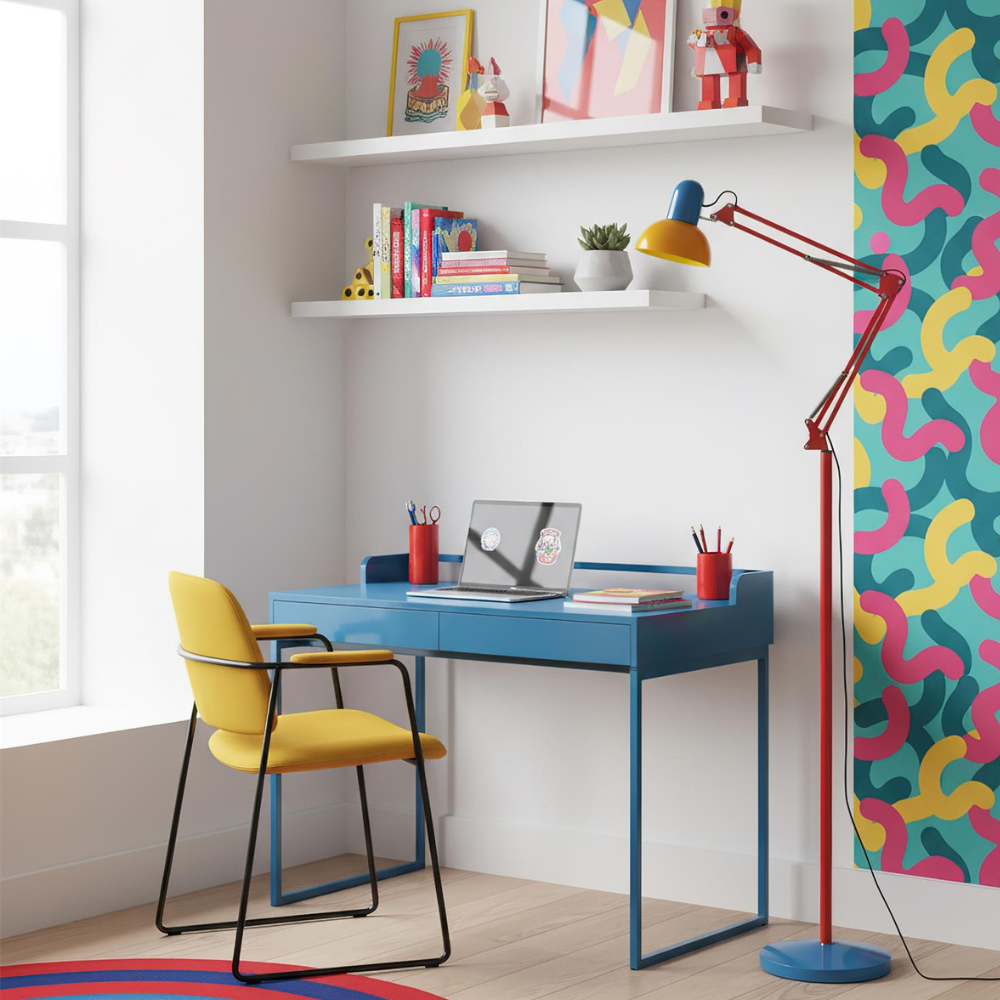 Adjustable Floor Lamp – Memphis Style with Spring-Balanced Articulated Arm and Metal Dome Shade