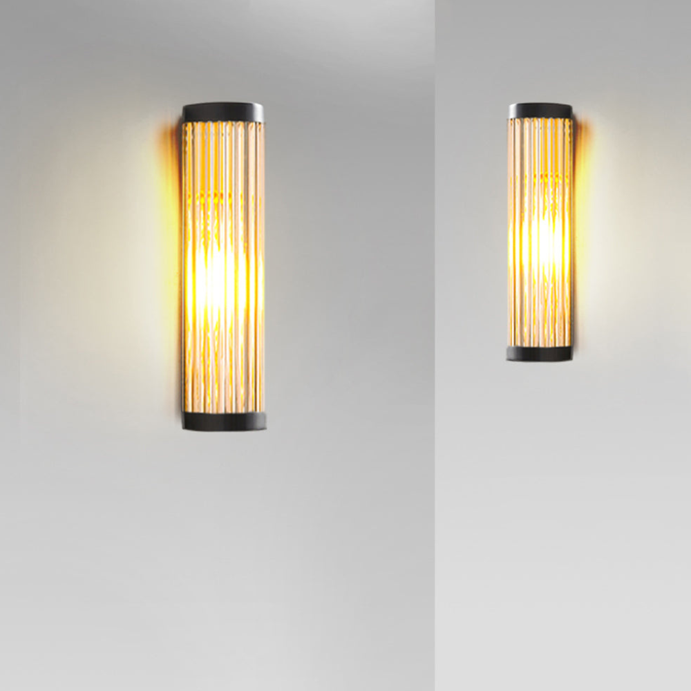 Entryway Light Fixtures with Ribbed Glass and Metal - Cylinder Sconce