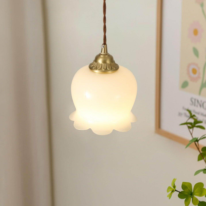 Floral Resin Hanging Lamp with Brass Hardware - Vintage Inspired