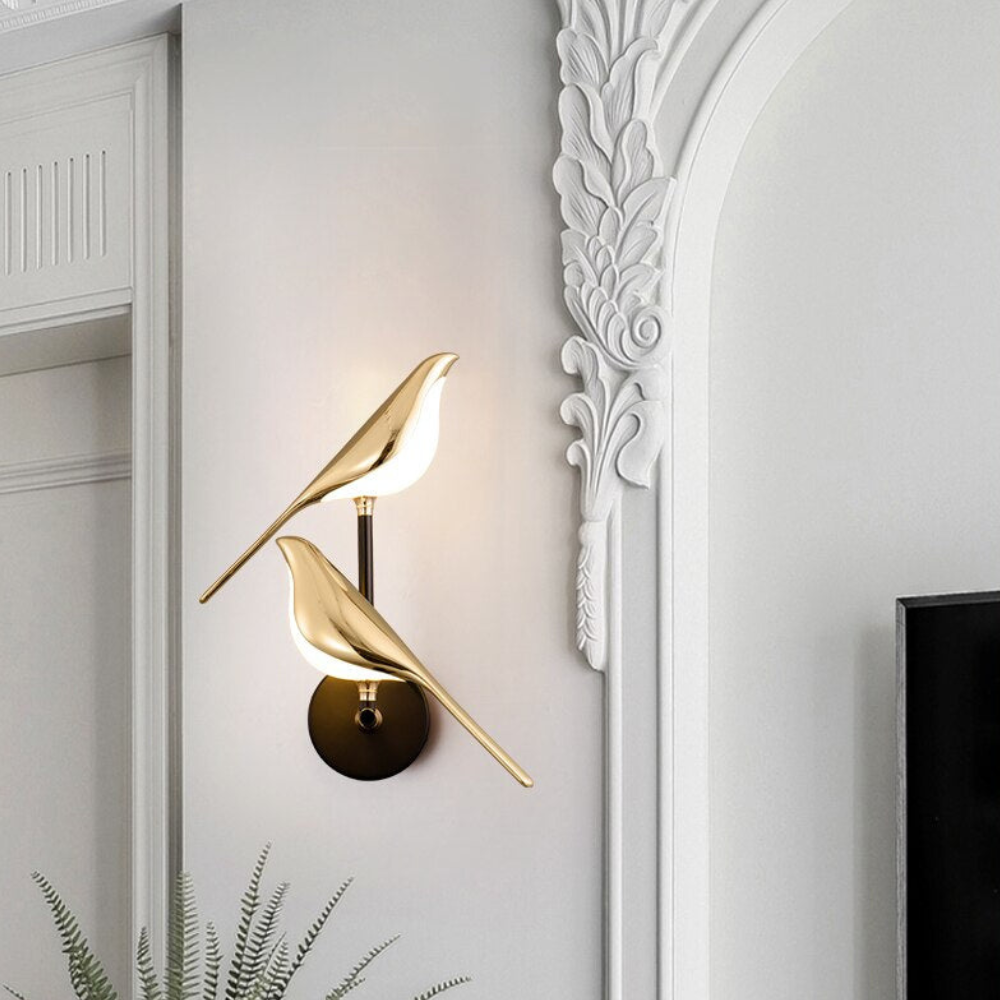 Bird Shape LED Wall Lamp - Nature Inspired Gold and Black Sconce