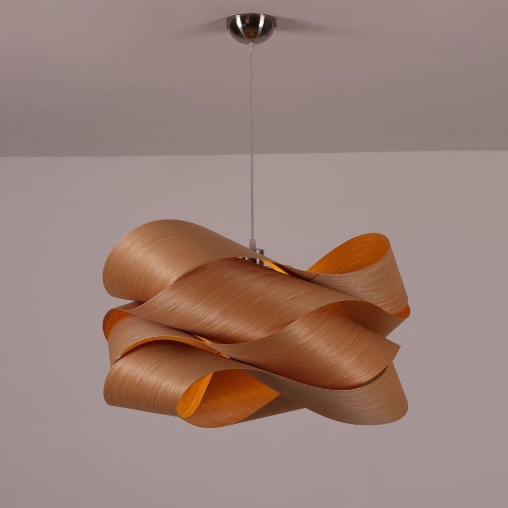 Wood Ribbon Pendant Light with Spiral Shade - Mid Century Modern