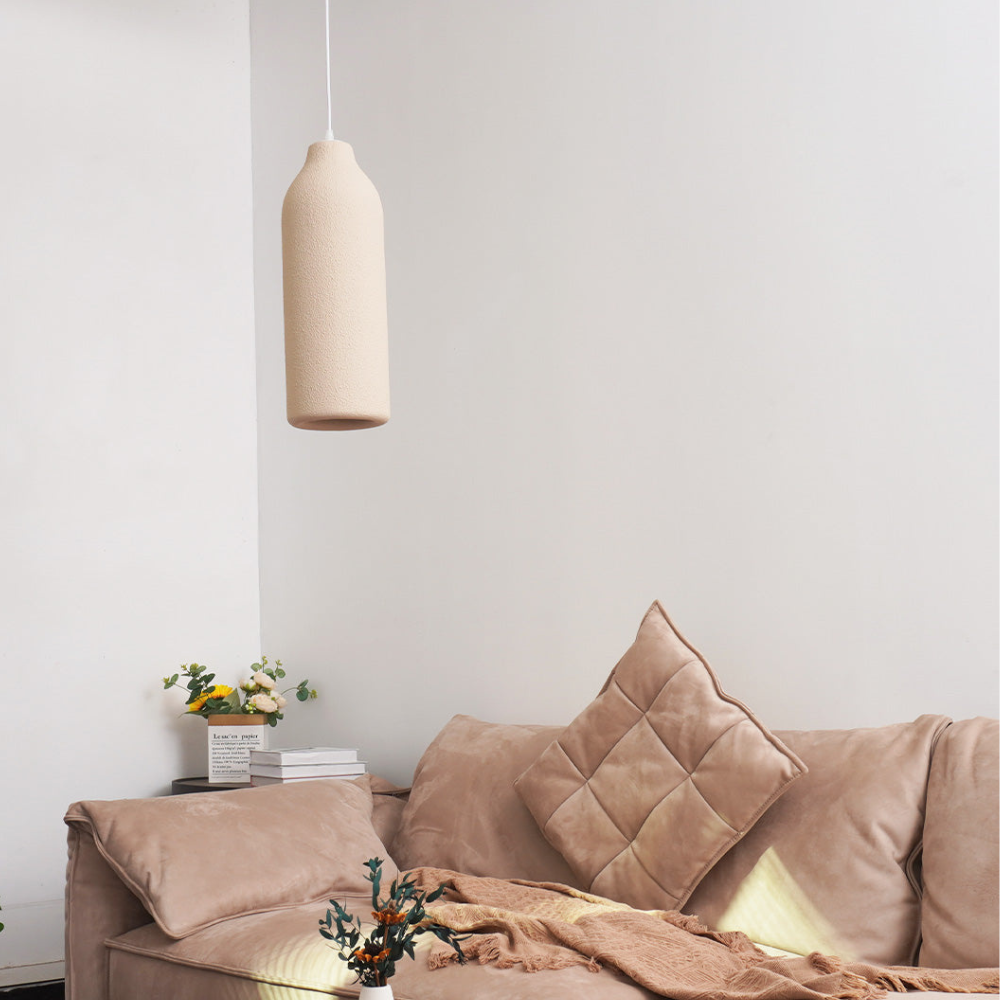 Pendant Light Fixture with Textured Stone Finish - Wabi Sabi Japandi