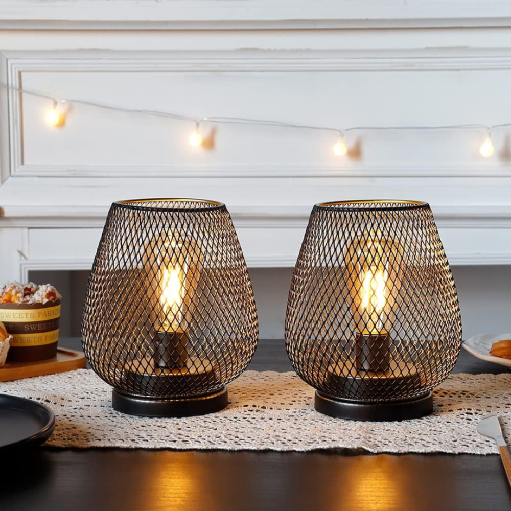 Kabelloses Lampenset mit Eisendrahtgeflecht für Nachttisch oder Terrasse