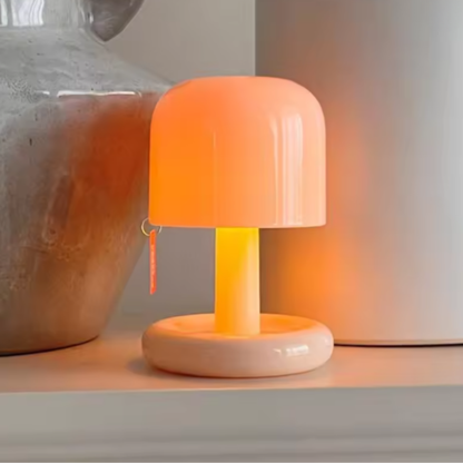 Mushroom Table Lamp with Orange Dome Shade - Modern Mid Century