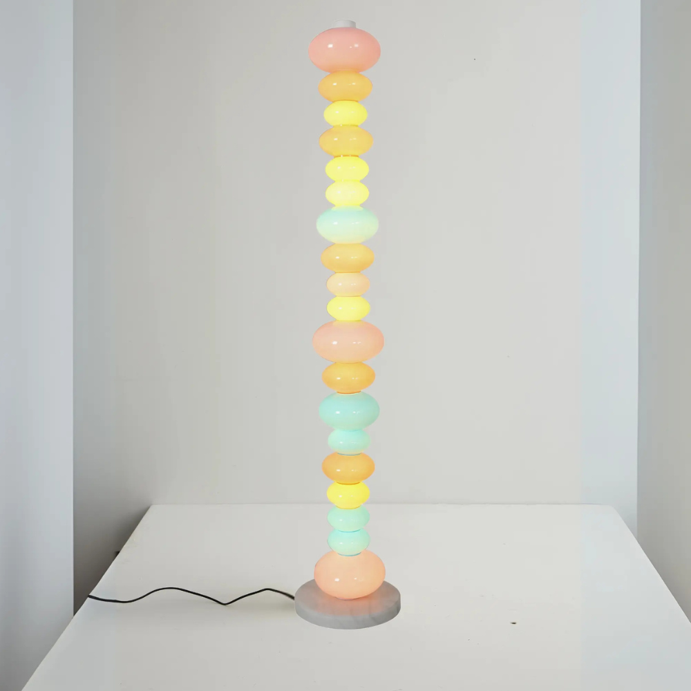 Floor Lamp with Stacked Blown Glass Totem Column and Solid Marble Base