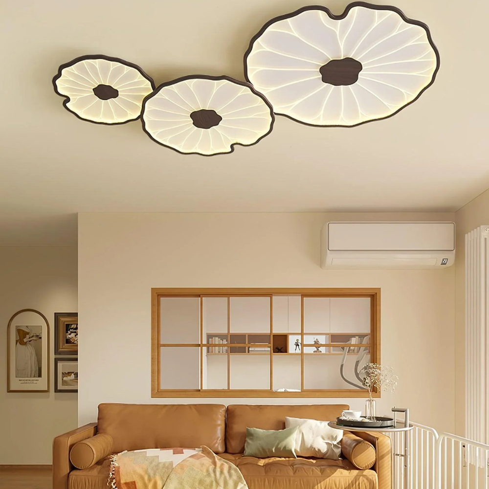 Flush Mount Ceiling Light with Wood Tone - Minimalist Japandi Botanical