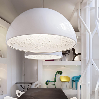Modern Floral Relief Dome Pendant Light - Sculptural Garden Interior Pendant Lights