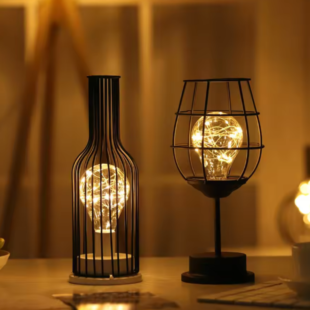 Bottle Shape Decorative Table Lamp with Warm White String Lights - Iron