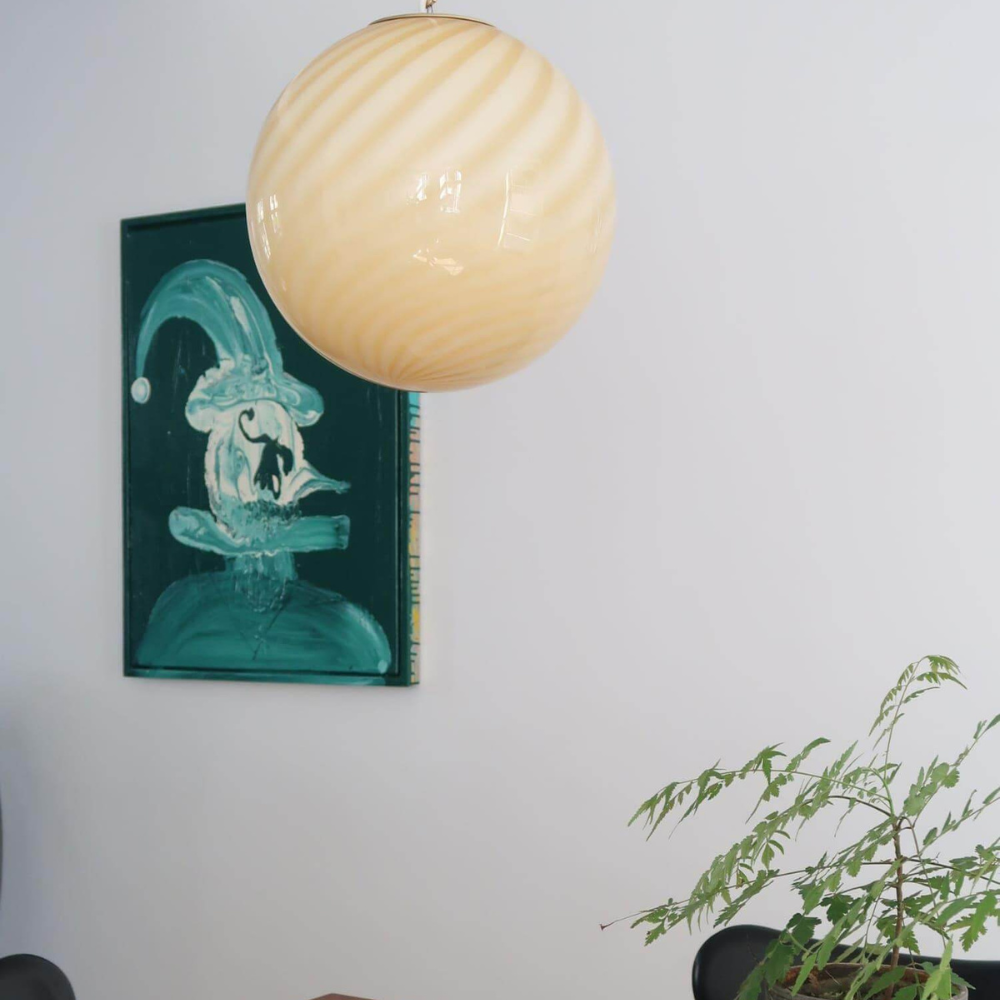 Colored Glass Globe Hanging Lamp with Swirled Pattern Modern Style