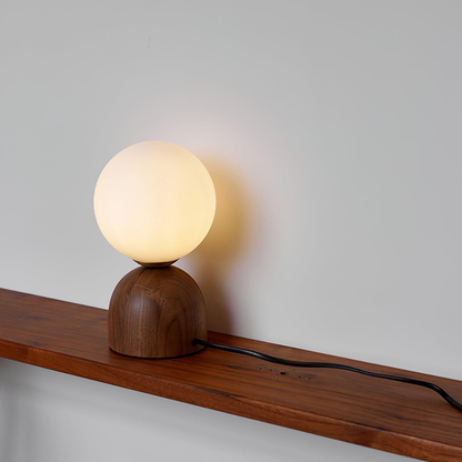 Glass Globe Table Lamp with Wood Base - Mid Century Modern Style