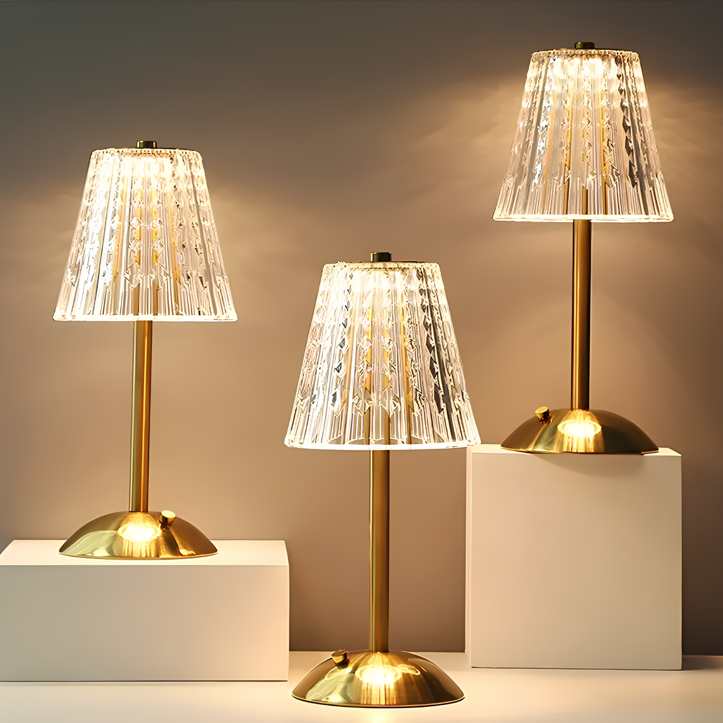 Ribbed Glass Cordless Crystal Table Lamp