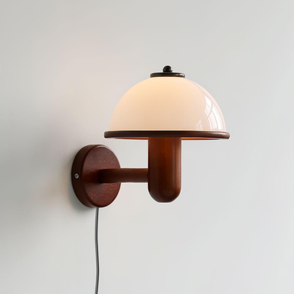 Mushroom Wall Sconce with Oak Wood Base - Mid Century Scandinavian