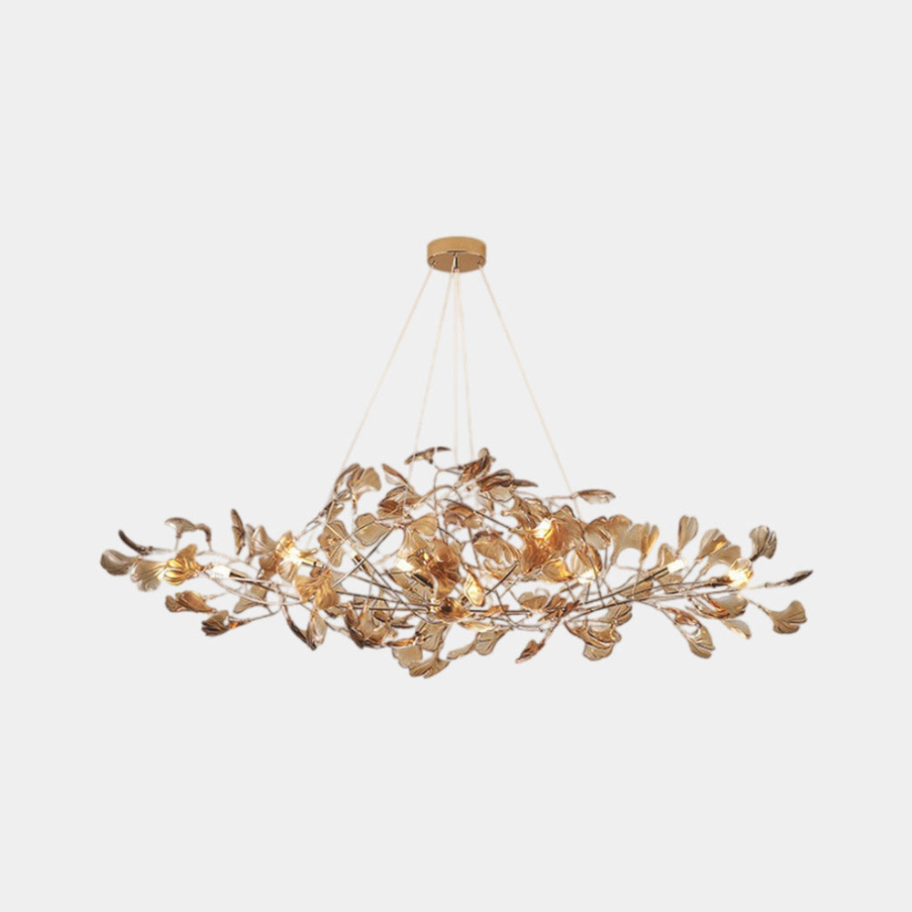 Sputnik-Kronleuchter mit Acryl-Ginkgoblättern und Eisenastgestell