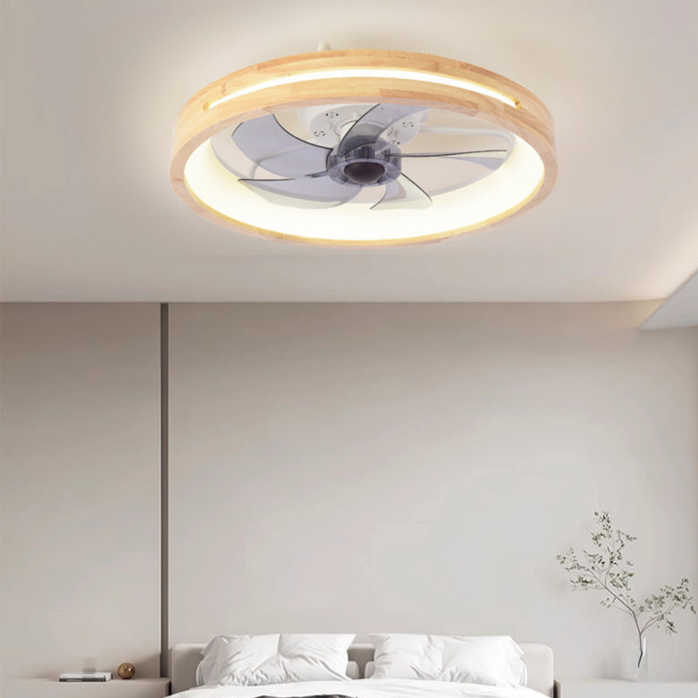 flush mount ceiling fan with light and Hollowed or Solid Wood Frame - Japandi Style