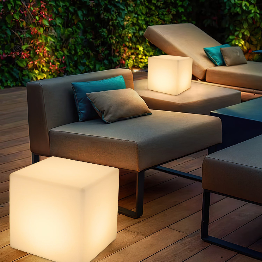LED Cube Side Table and Glowing Accent Light - Modern Geometric