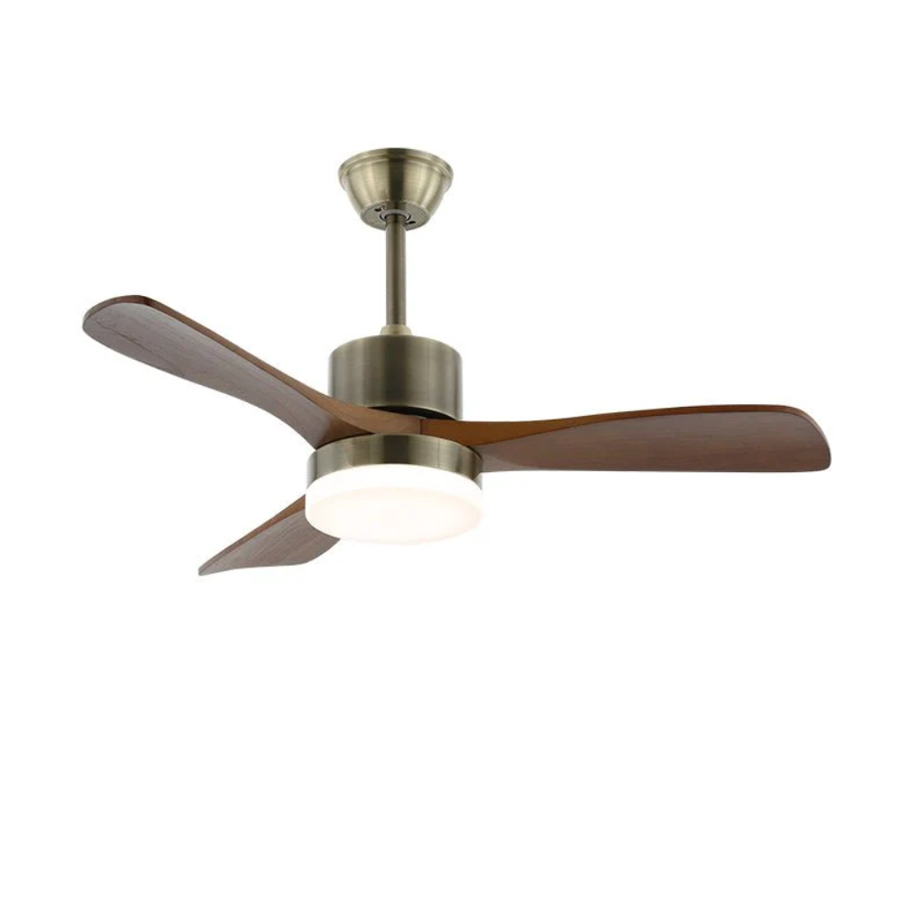 LED-Deckenventilator aus Metall und Holz mit 6-Gang-Fernbedienung – Modernes Design