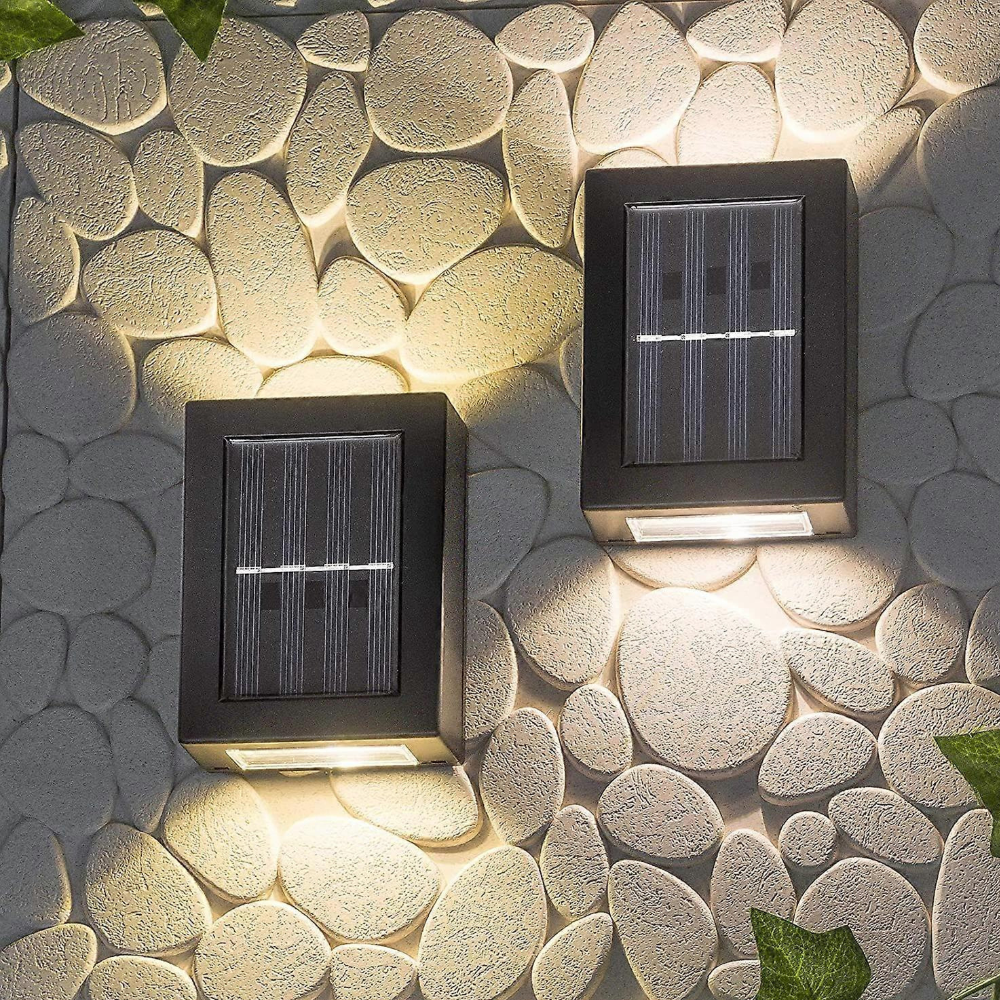 Applique murale extérieure solaire - Lumière de clôture extérieure LED à double faisceau