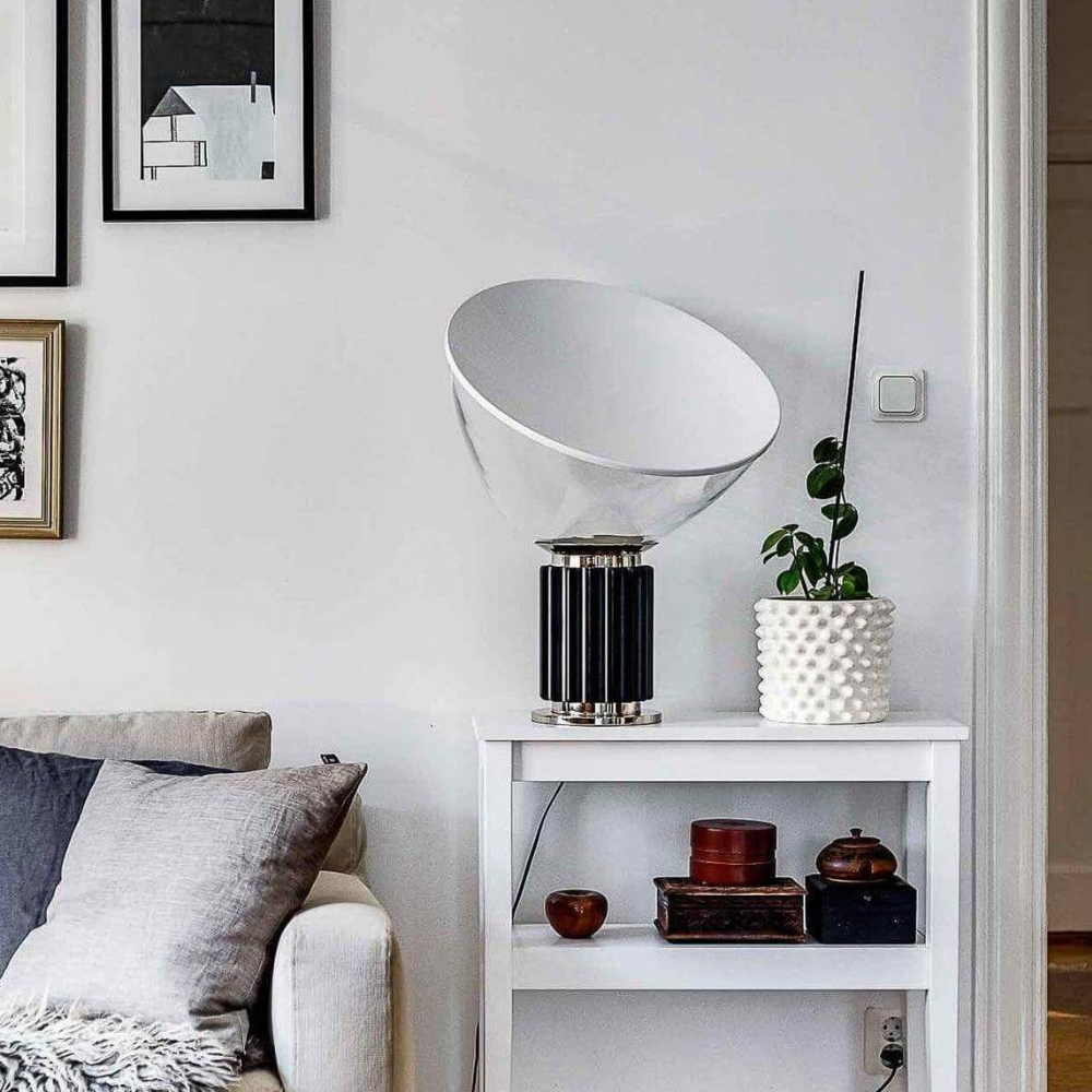 Glass Bowl Table Lamp with Aluminum Reflector - Mid Century Art Deco