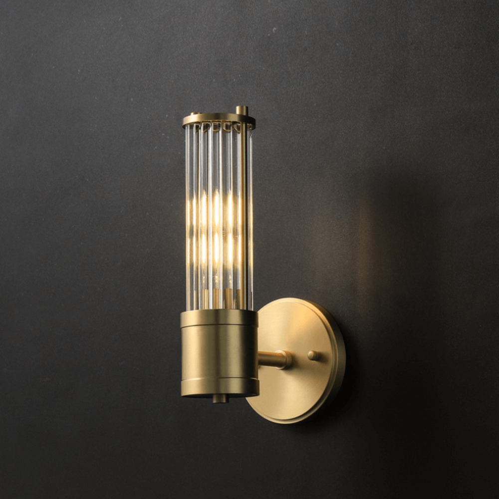 Wall Sconce with Fluted Glass Cylinders - Art Deco Mid Century Copper