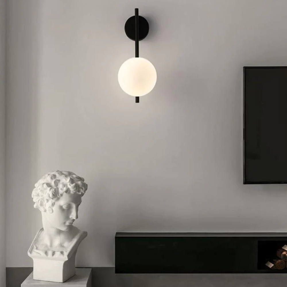 Linear Glass Globe Wall Sconce with Frosted Orb - Modern Nordic Style