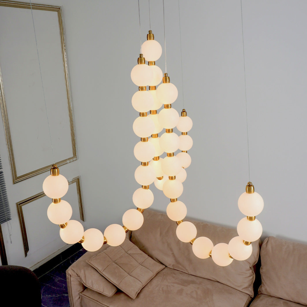 Hanging Ceiling Light with Acrylic Globes - Minimalist Sculptural Gold